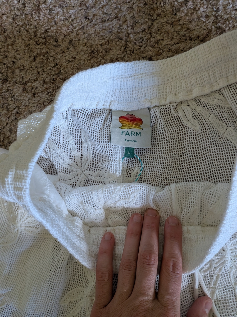 Farm Rio White Palm Tree Embroidered Drawstring Shorts - Picture 4 of 4